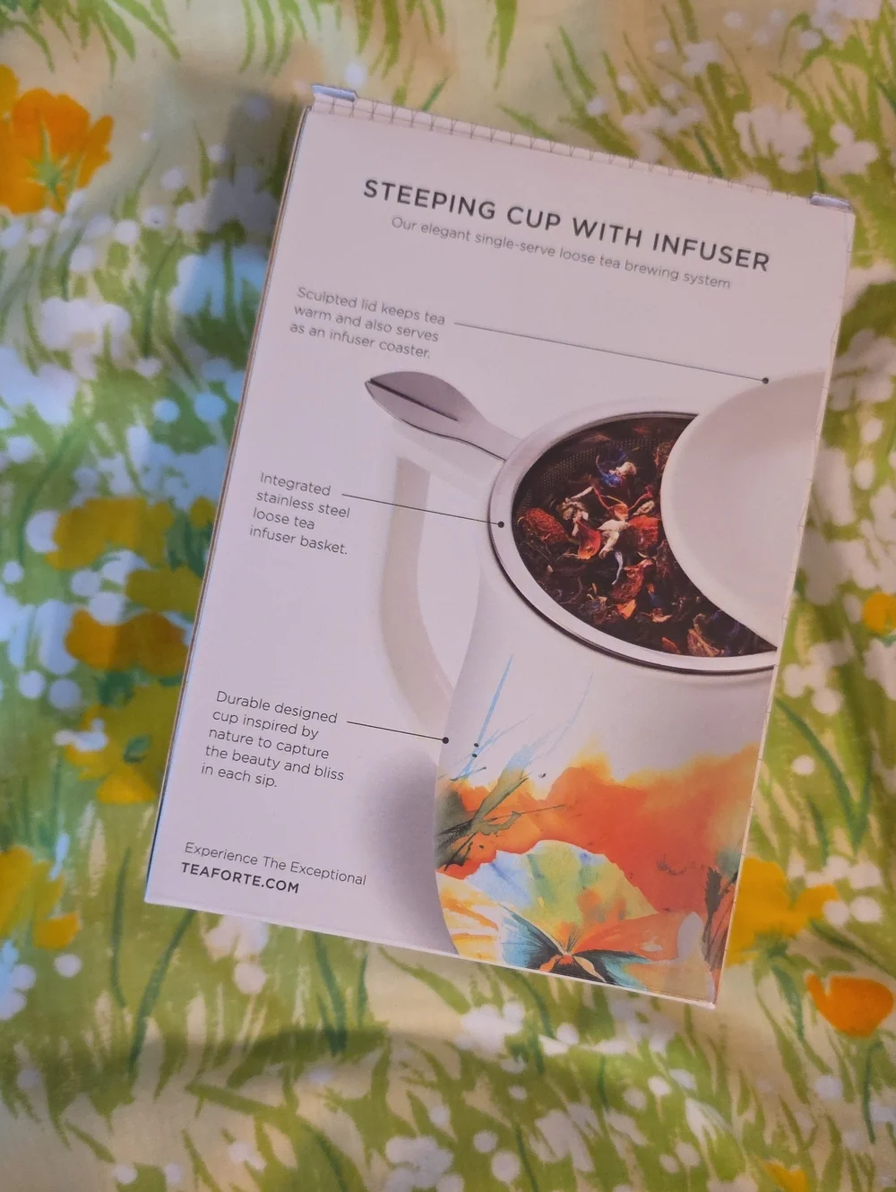NIB Tea Forte Fiore Wild Poppy 14oz Steeping Cup Infuser Lid Floral